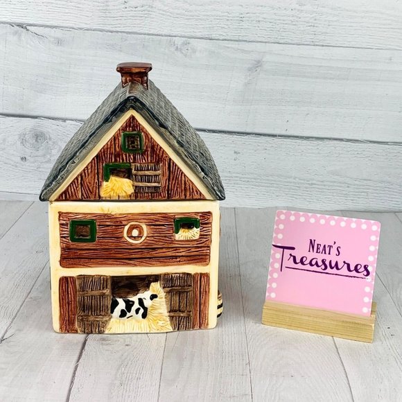 Block By Gear 1995 COUNTRY VILLAGE Animal Large Barn Ceramic Lidded Canister Jar